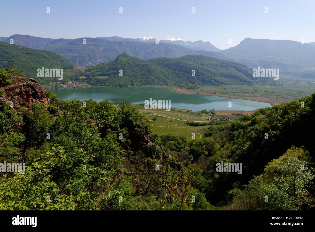 taly, South Tyrol, South Tyrolean Unterland, Ueberetsch, Kaltern, View to Lake Kaltern Stock Photo