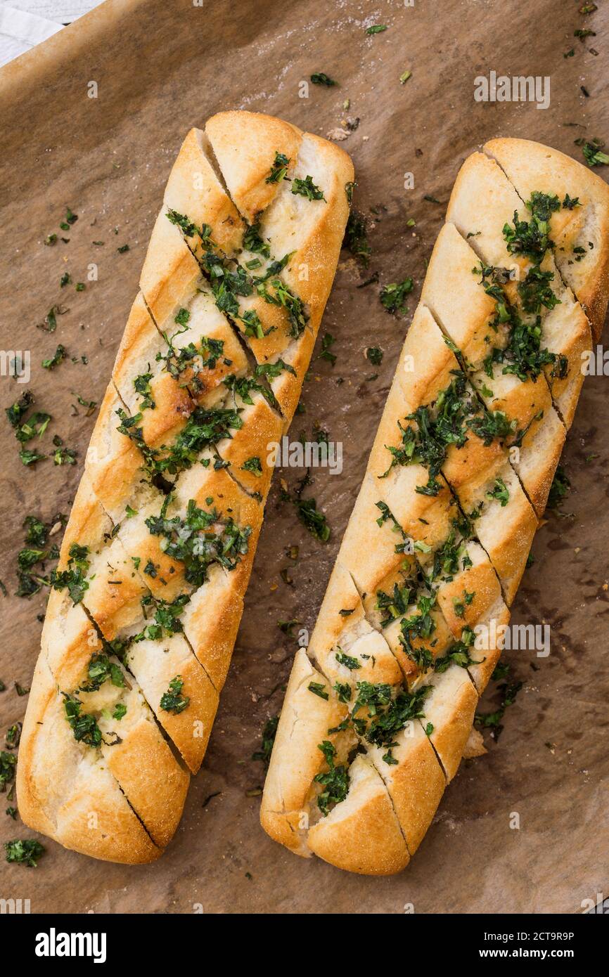 Baguette with herb butter, close up Stock Photo Alamy
