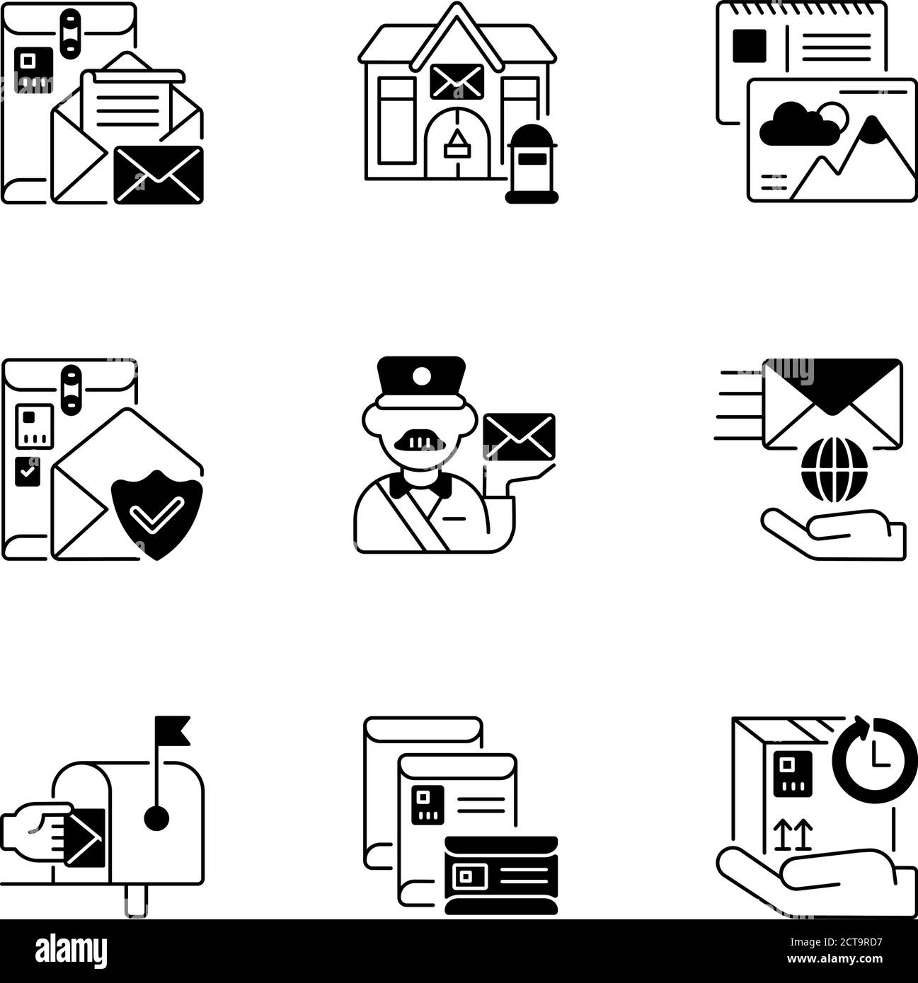 Post office black linear icons set Stock Vector Image & Art - Alamy