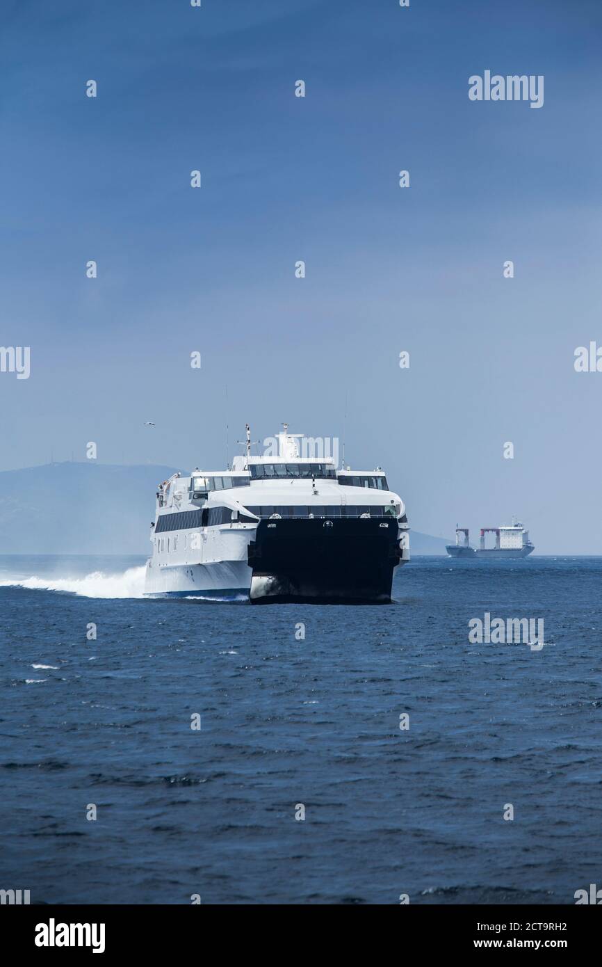 Spain, Andalusia, Tarifa, Strait of Gibraltar, Ferry Stock Photo