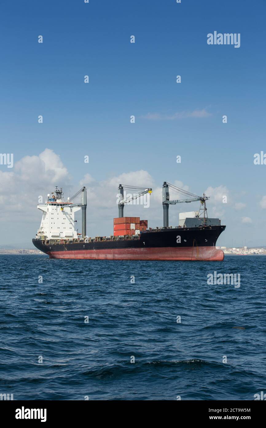 Spain, Andalusia, Algeciras, cargo ship, roadstead Stock Photo
