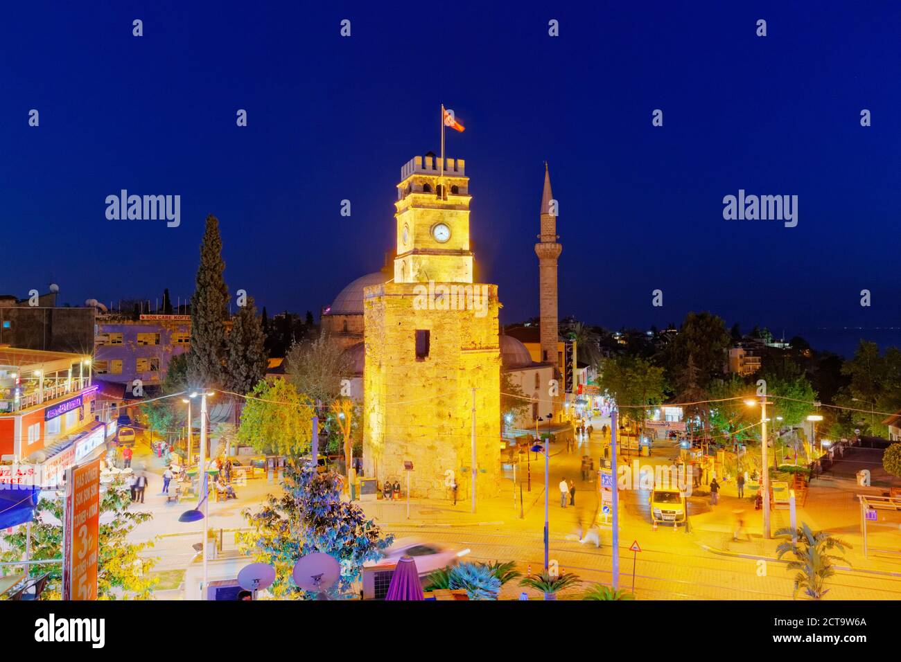 Turkey, Antalya, Clock tower and Murat Pasa Mosque at night Stock Photo Alamy