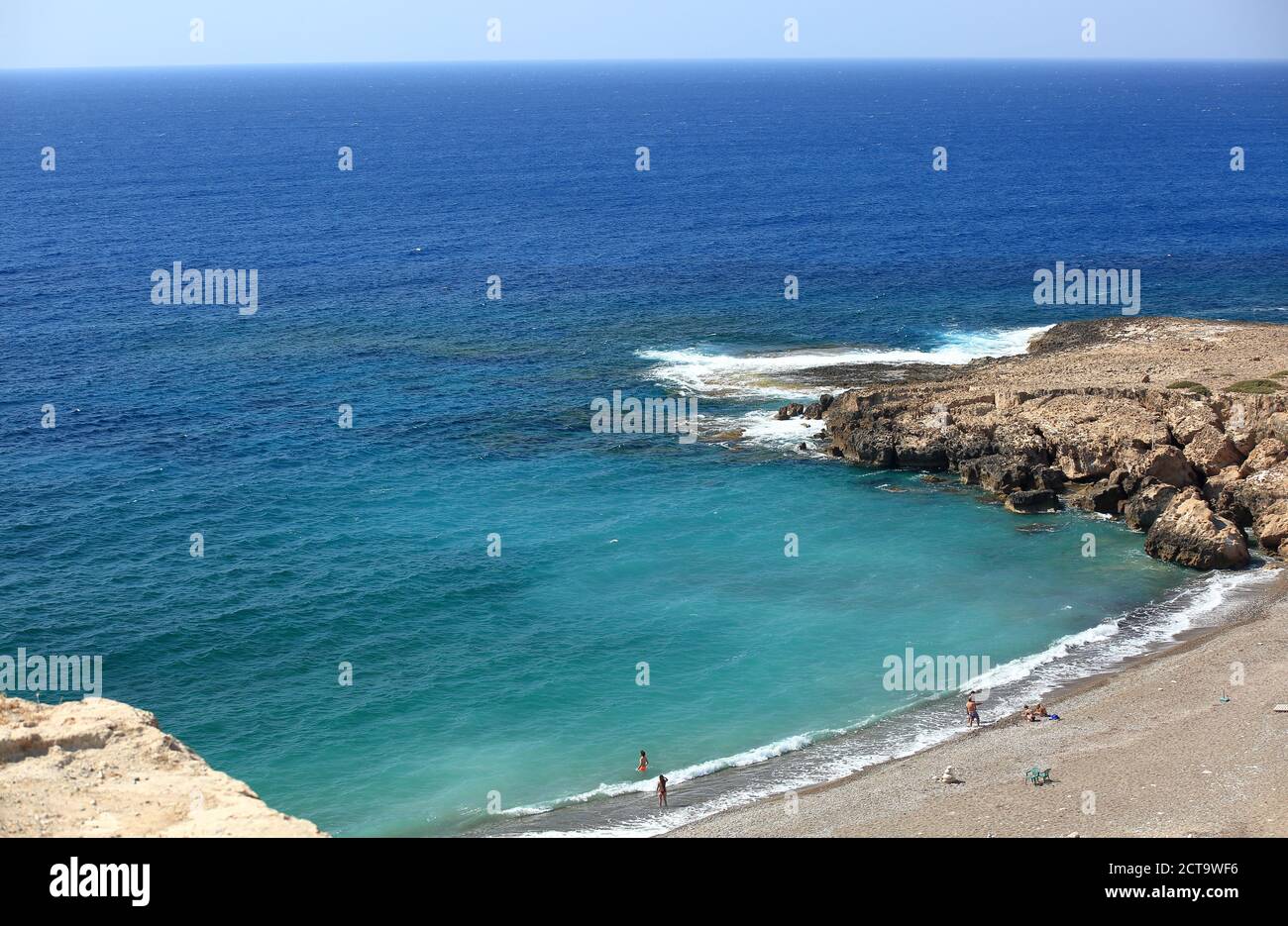 Beautiful Mediterranean sea bay with sandy beach and rocks on Akamas peninsula in Cyprus. Stock Photo