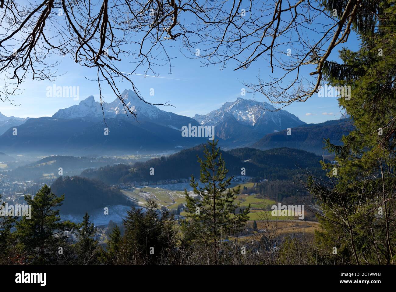 Germany, Upper Bavaria, Berchtesgaden, Maria Gern, Watzmann and Hochkalter from view point Marxen Stock Photo