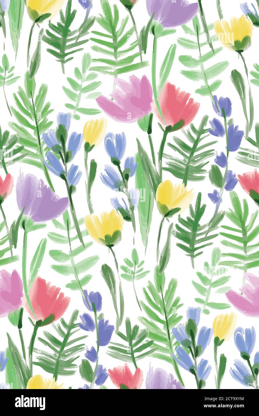 Floral seamless background pattern. Colorful spring flowers hand drawn ...