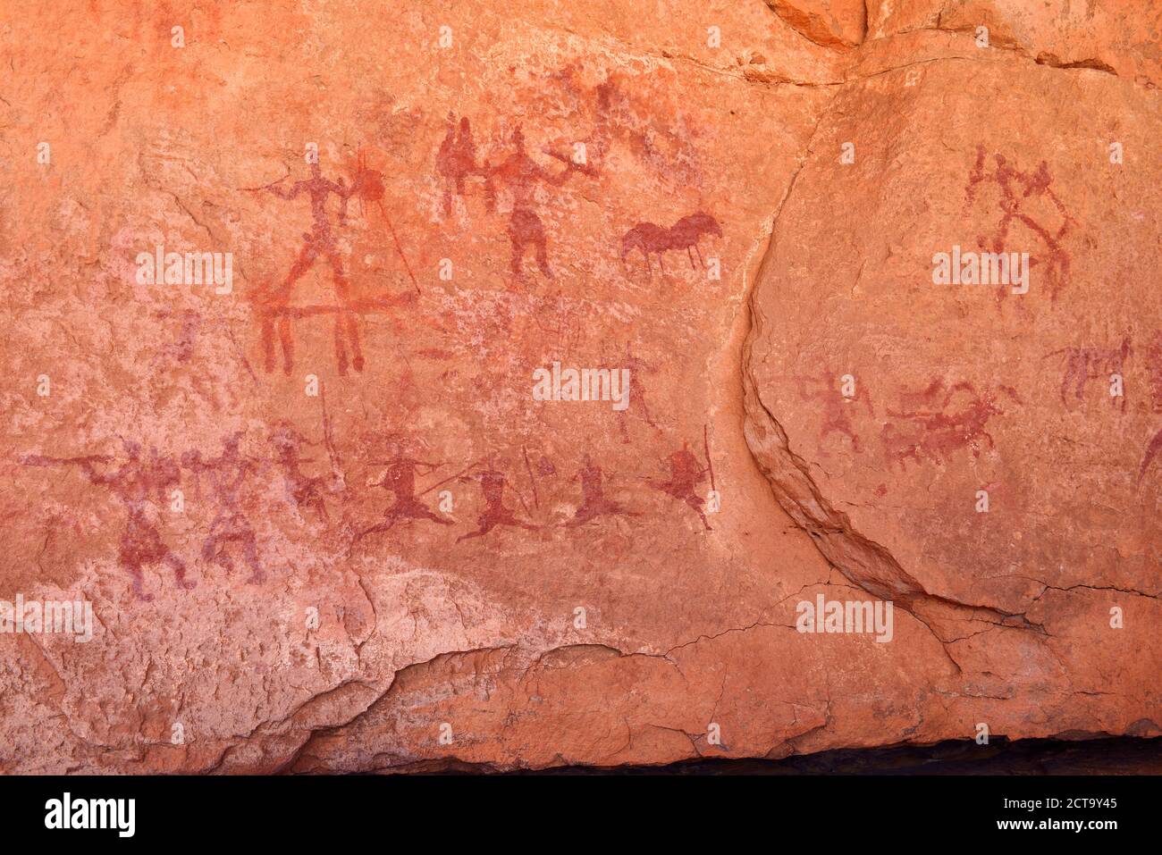 Algeria, Sahara, Tassili N'Ajjer National Park, Tadrart, rock painting of different periods, neolithic rockart Stock Photo
