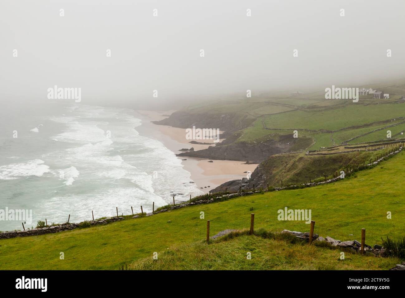 Ireland, County Kerry, view of foggy bay of Dingle Peninsula Stock Photo