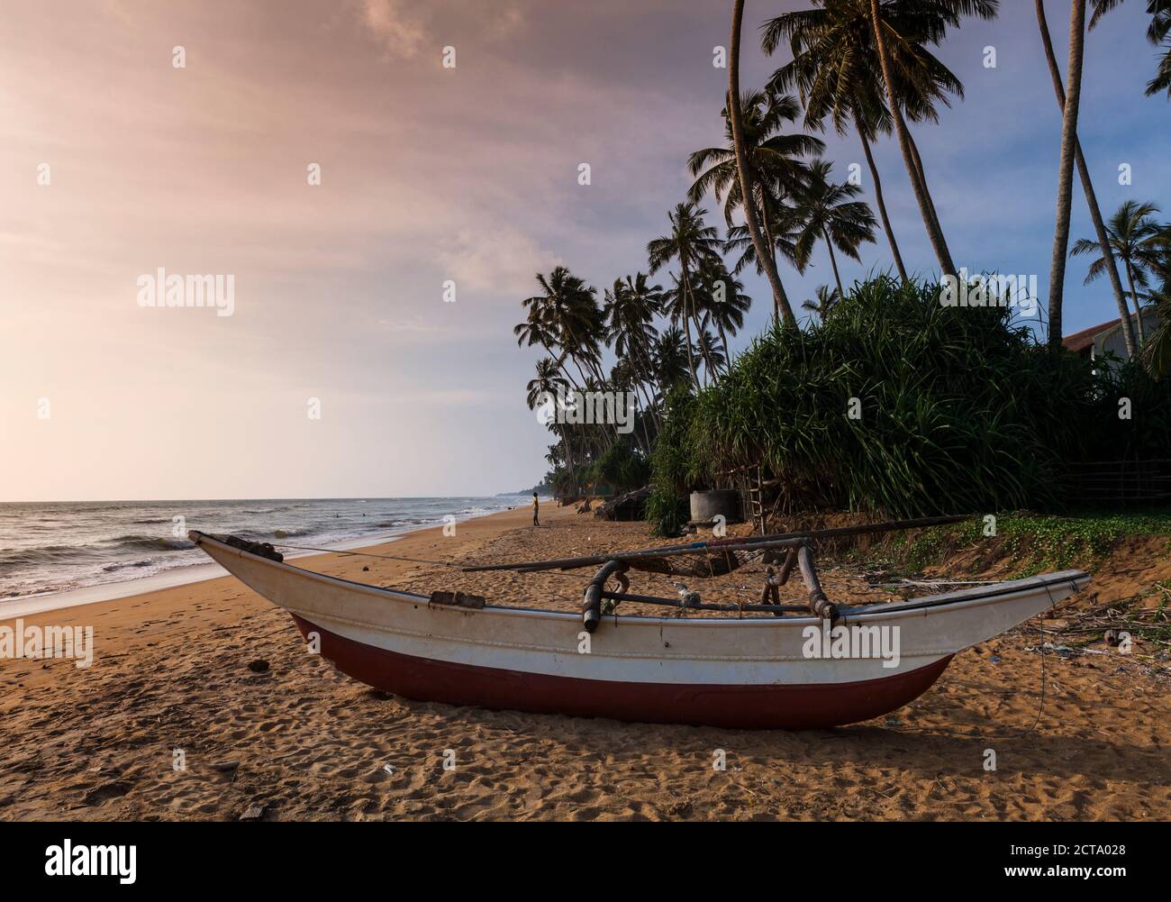 Sri Lanka, Western Province, Fishing boat on the beach of Waskaduwa Stock Photo