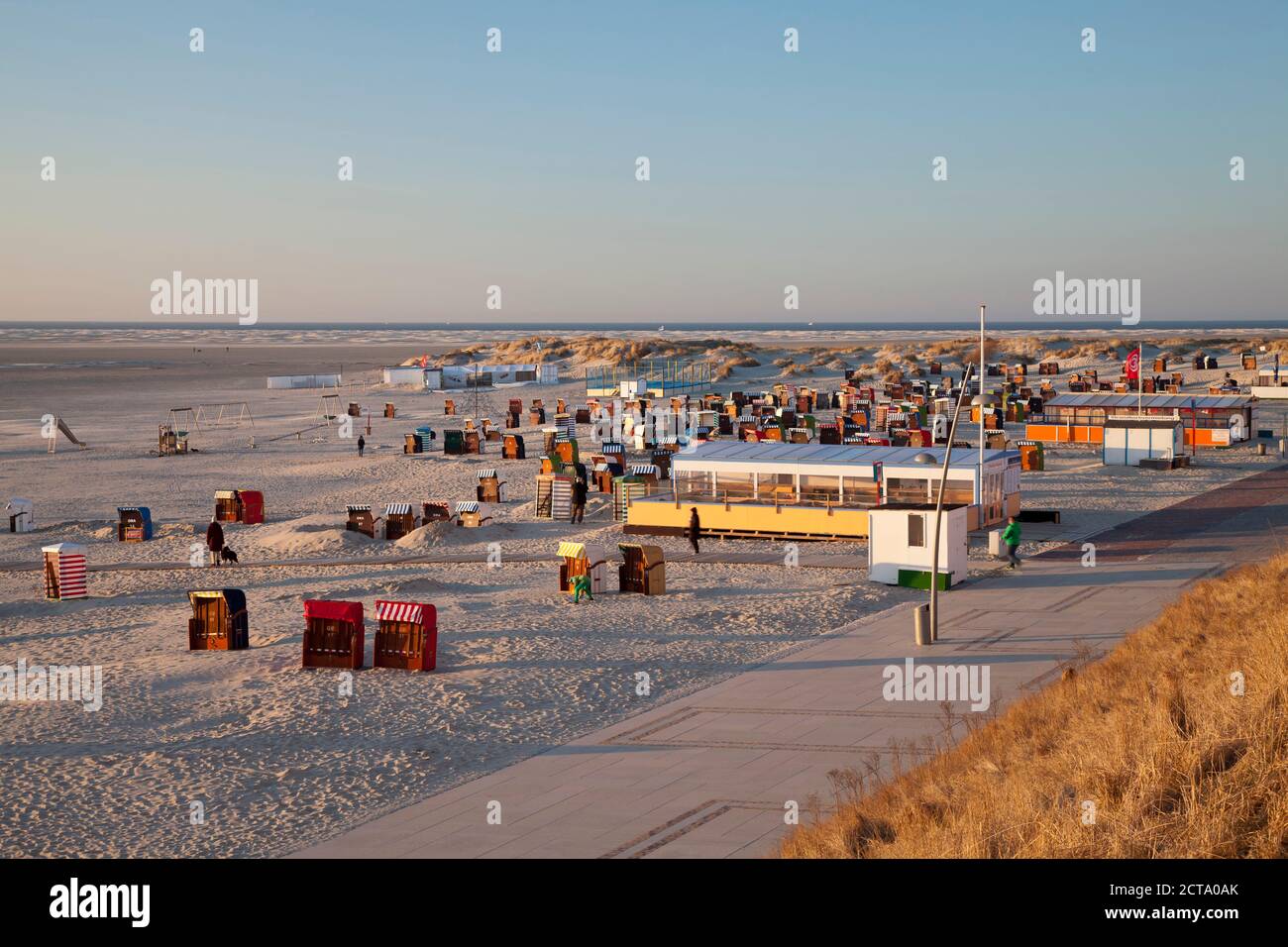 Germany, Lower Saxony, East Frisia, Borkum, beach promenade in the evening Stock Photo