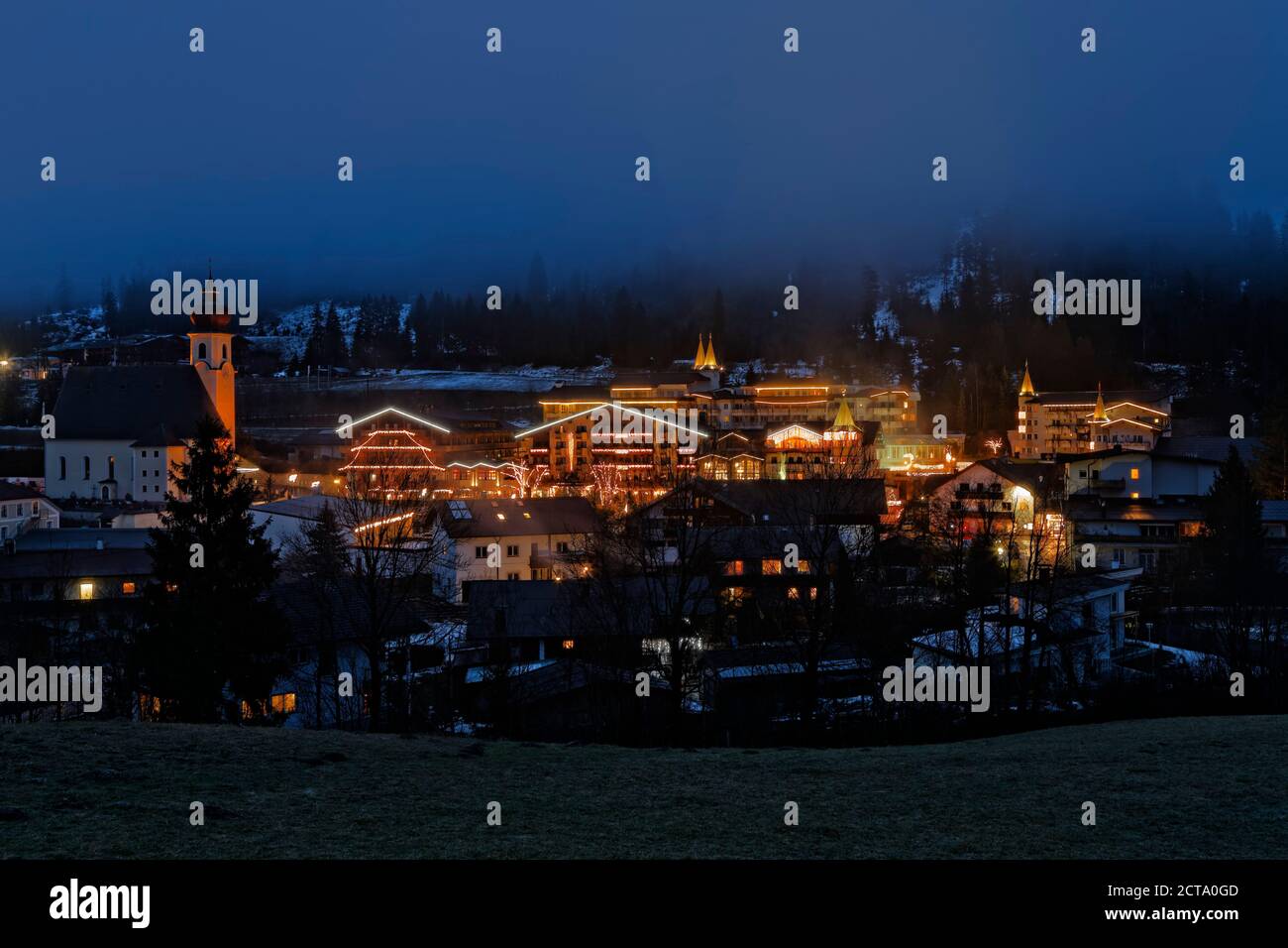 Austria, Tyrol, Schwaz, Achenkirch at Achensee by night Stock Photo