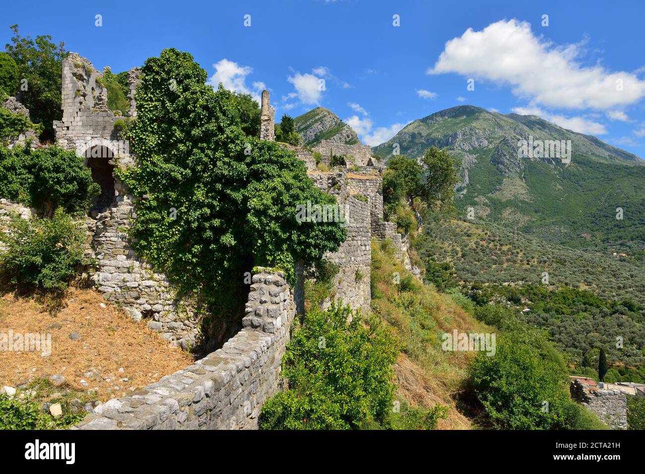 Montenegro, Crna Gora, Rumija Mountains, City walls of the historic settlement Old Bar Stock Photo