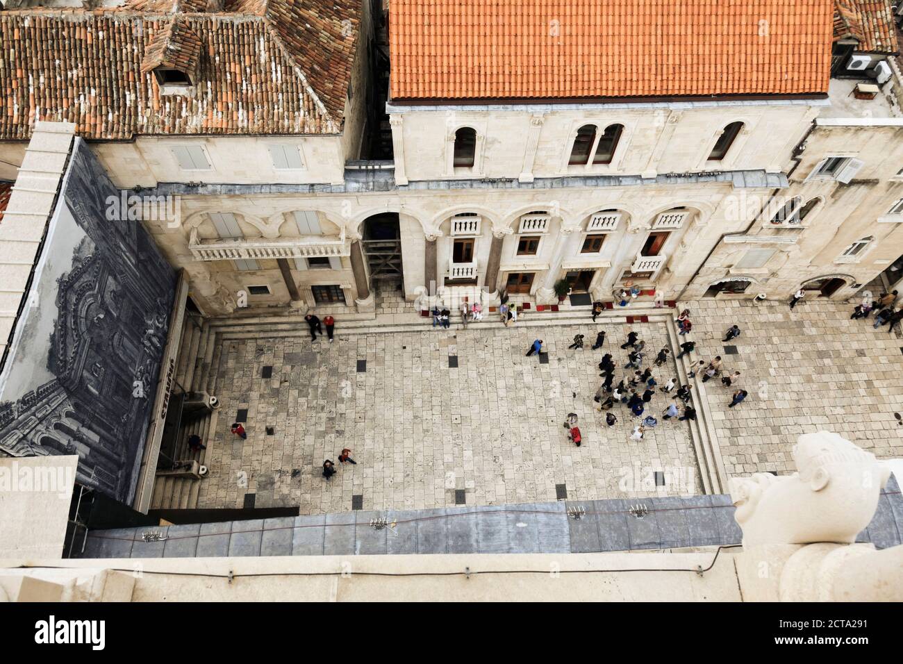 Croatia, Split, View of Peristil Hotel from bell tower of Sv Duje cathedral Stock Photo