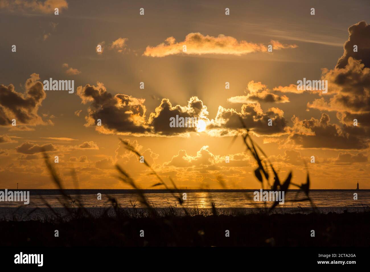 Germany, Lower Saxony, Wremen, Sunset at North Sea Stock Photo