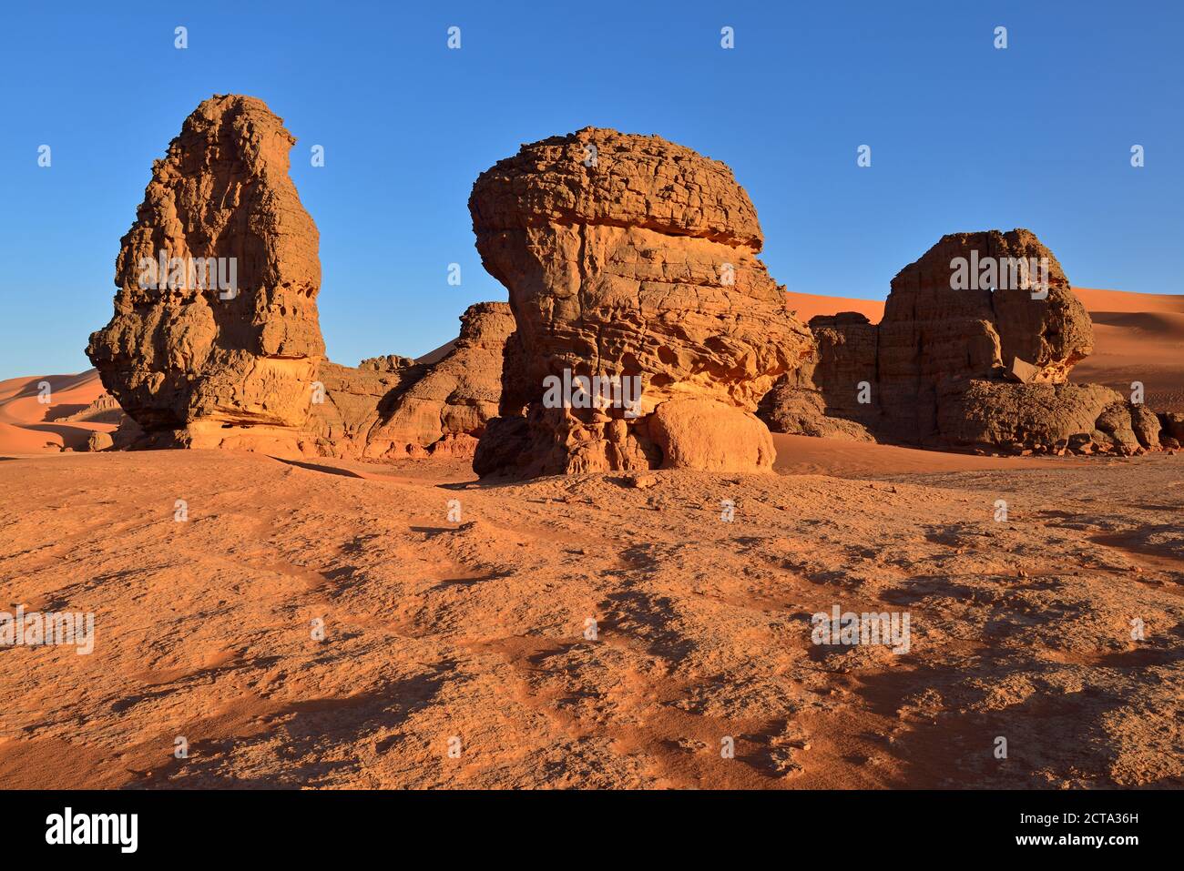 Algeria, Sahara, Tassili N'Ajjer National Park, Tadrart, sandstone rock towers at Tin Merzouga Stock Photo