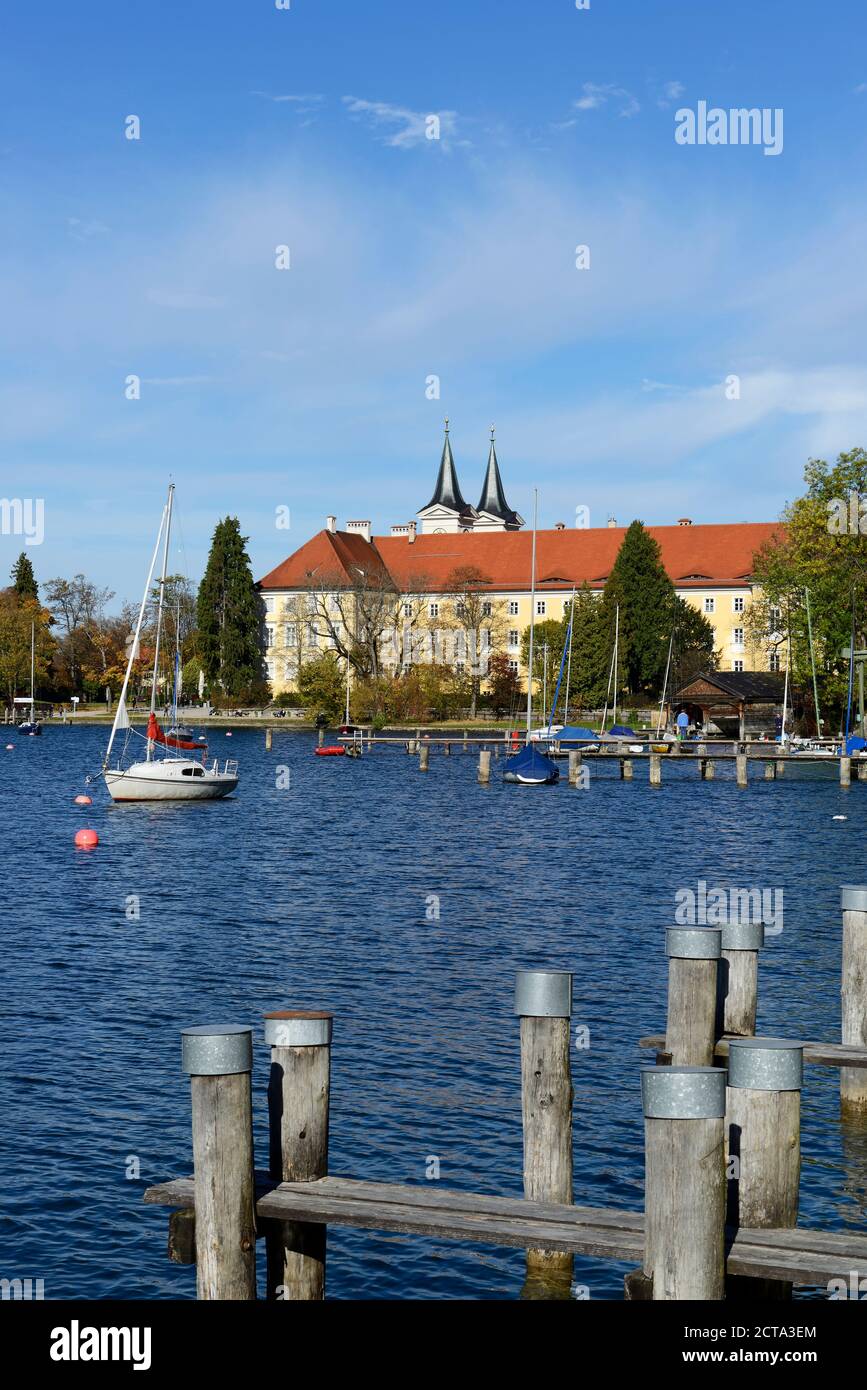 Germany, Bavaria, Upper Bavaria, lake Tegernsee, palace and parish church St. Quirinus, former Tegernsee Abbey Stock Photo