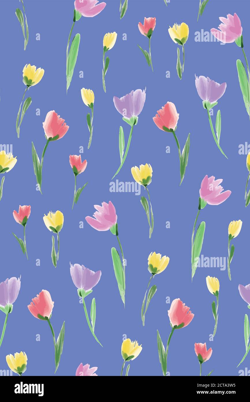 Floral seamless background pattern. Colorful spring flowers hand drawn ...