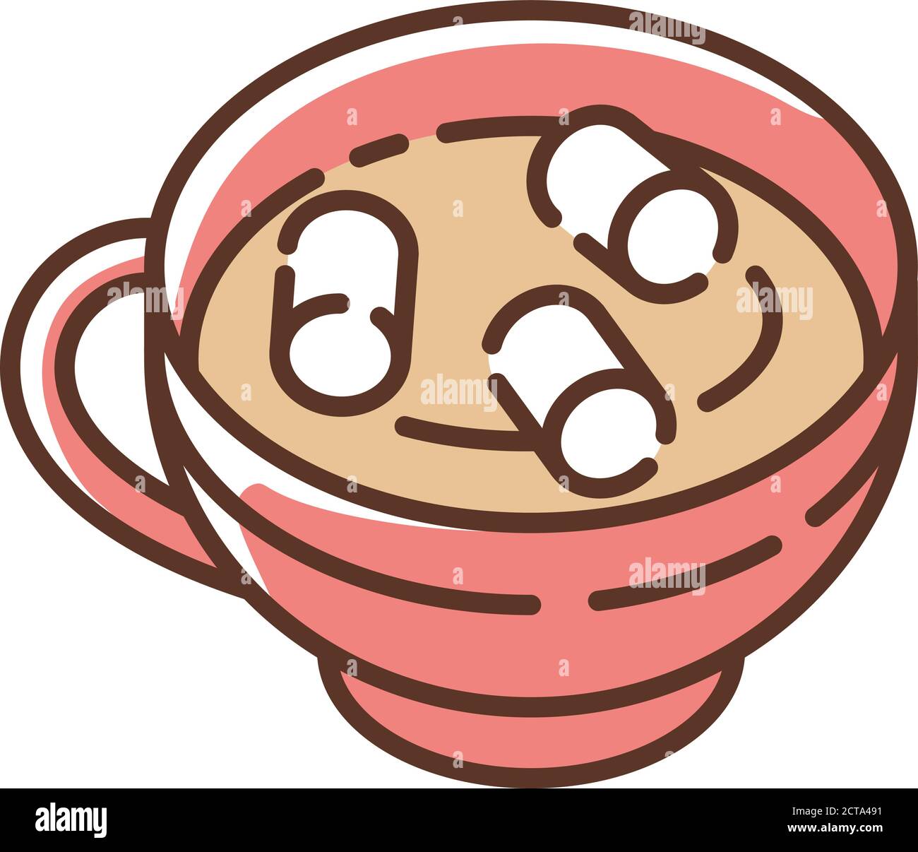 Homemade hot chocolate with marshmallows RGB color icon Stock Vector
