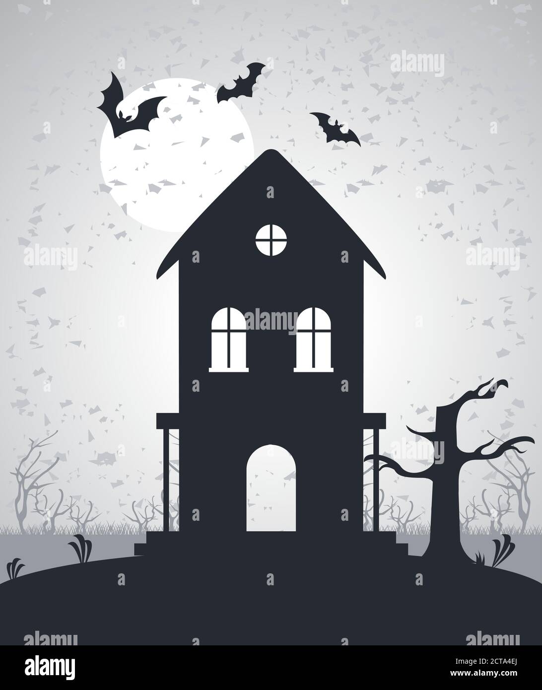 happy halloween celebration card with haunted house and bats flying ...