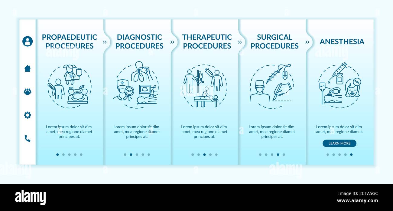 Medical procedures types onboarding vector template Stock Vector