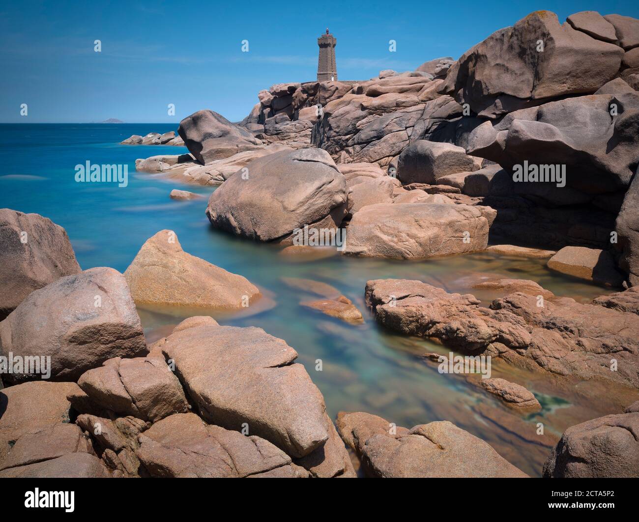 France, Brittany, Cotes-d'Armor, Cote de Granit Rose, Lighthouse Mean Ruz Stock Photo