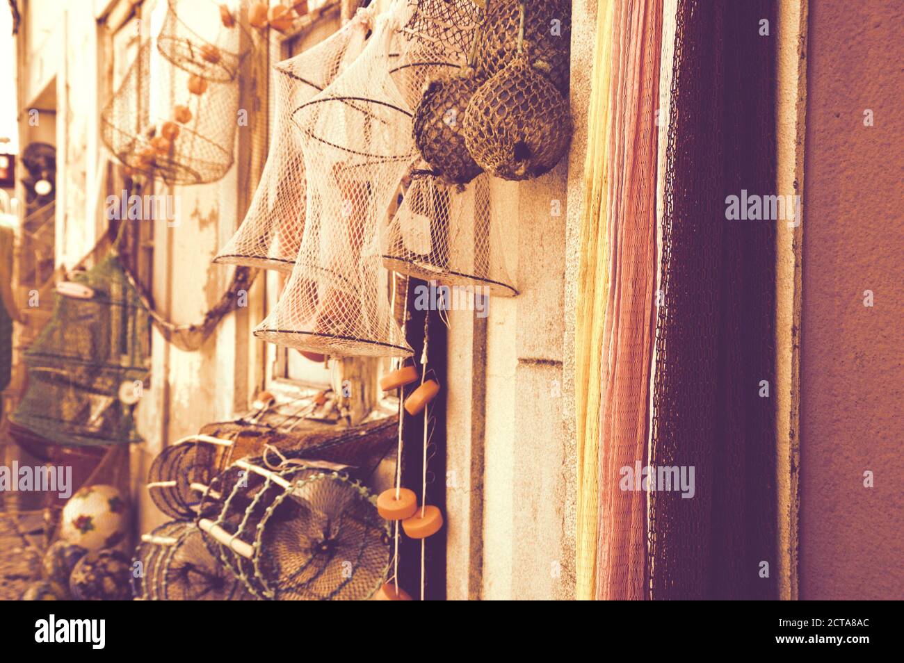 Fishing gear for sale. Portugal. Toned photo Stock Photo Alamy