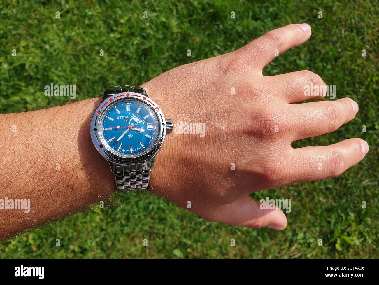 Cluj/Romania - September 19, 2020 - Illustrative editorial: Vintage Vostok  russian automatic underwater watch on hand. Old cold war sovietic era timep  Stock Photo - Alamy