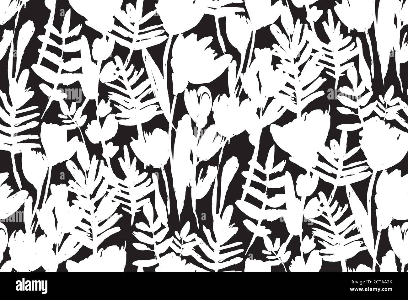 Spring Patterns With Black Floral seamless background pattern. Black and white spring flowers hand ...