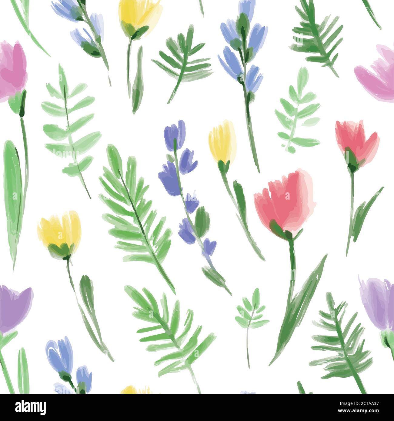 Floral seamless background pattern. Colorful spring flowers hand drawn ...