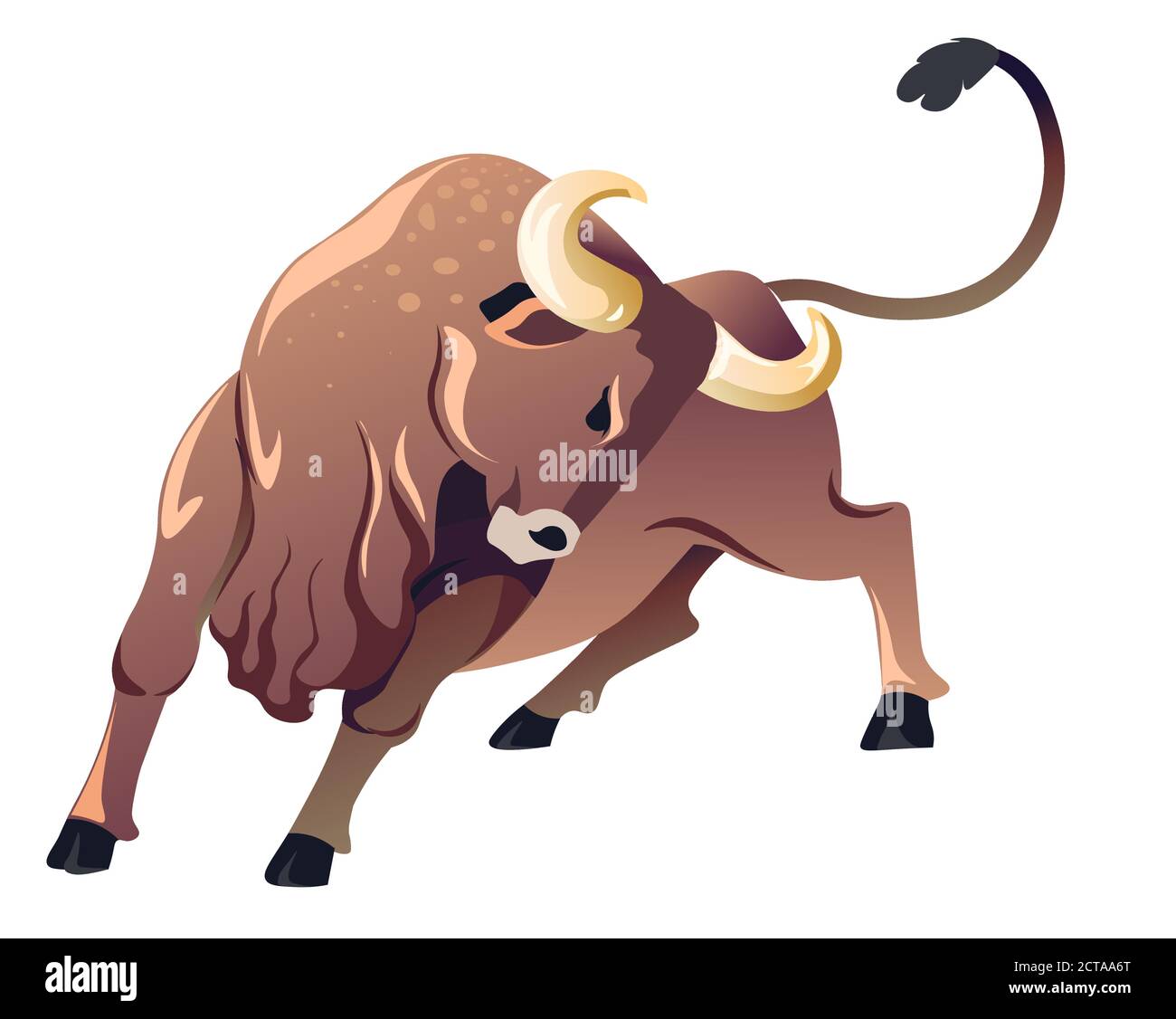 Aggressive bull character, wild animal in rage vector Stock Vector