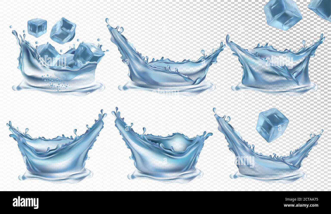 Realistic water splash and frozen ice cubes on transparent background ...