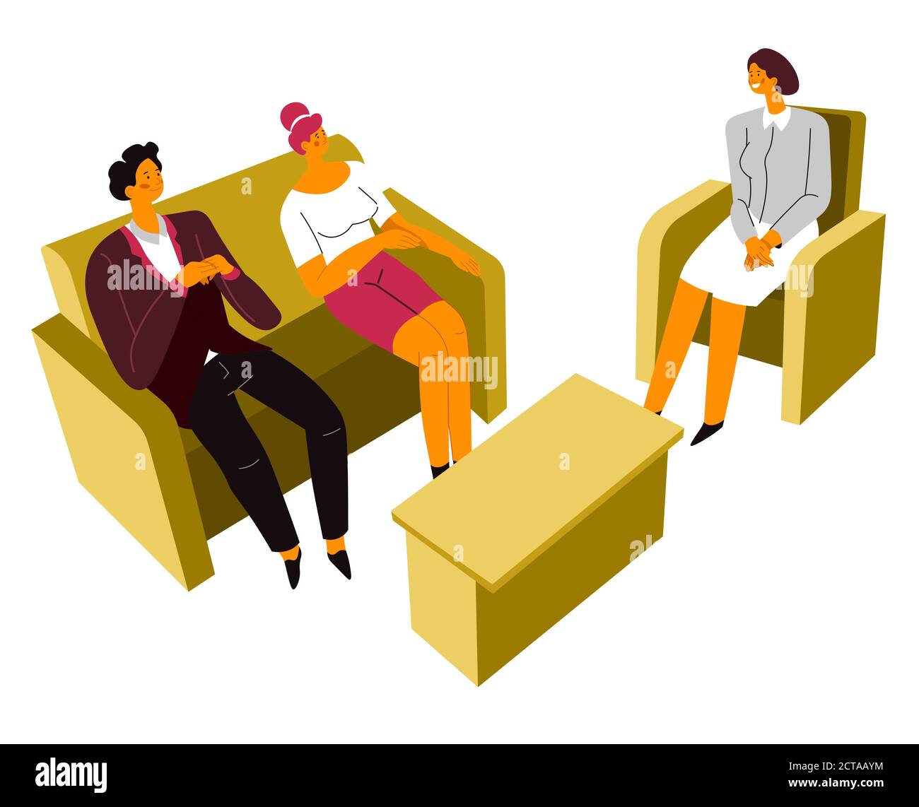Couple at meeting with professional psychiatrist or psychologist Stock Vector