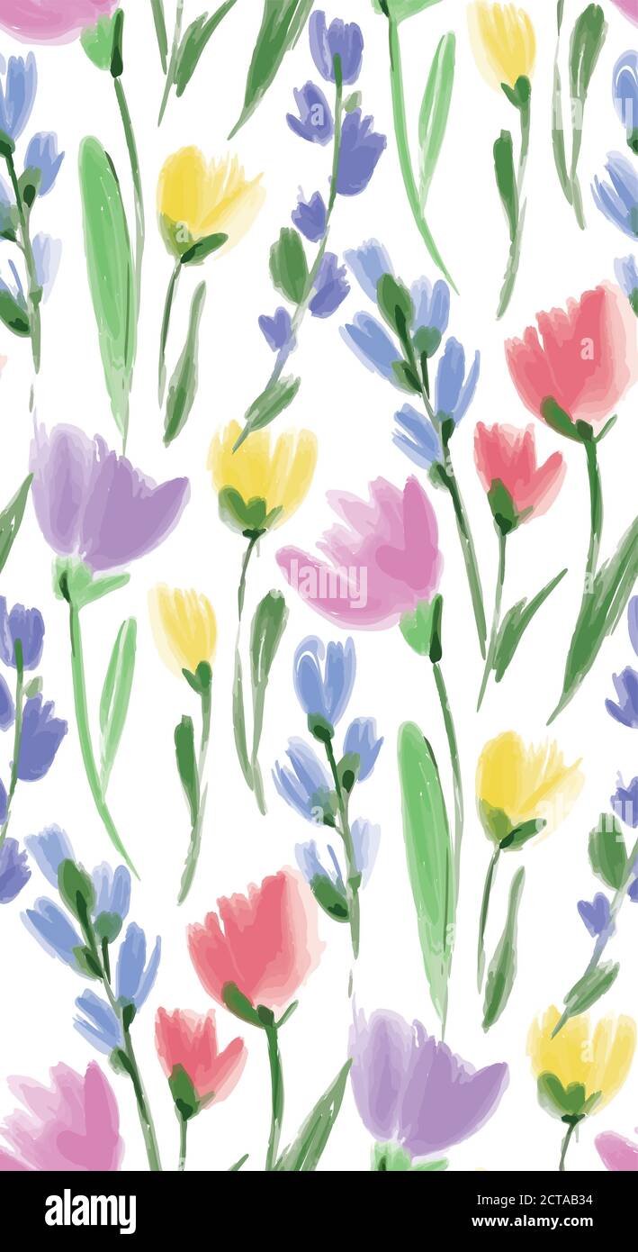 Floral seamless background pattern. Colorful spring flowers hand drawn ...
