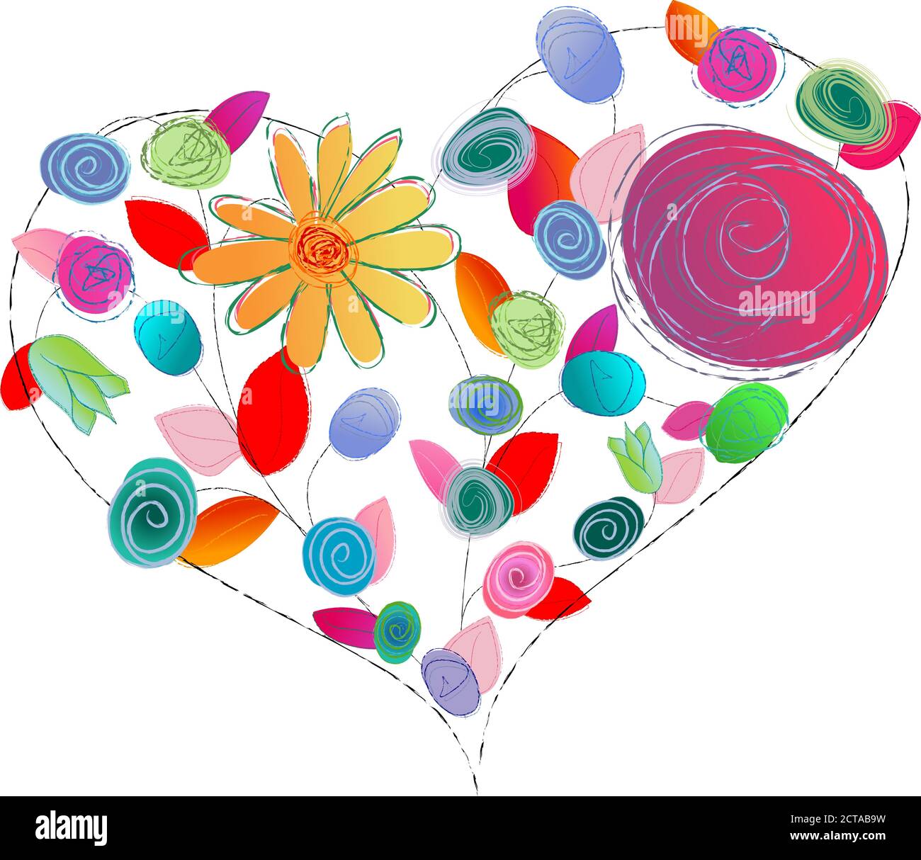 love design with abstract flowers and a heart Stock Vector Image & Art