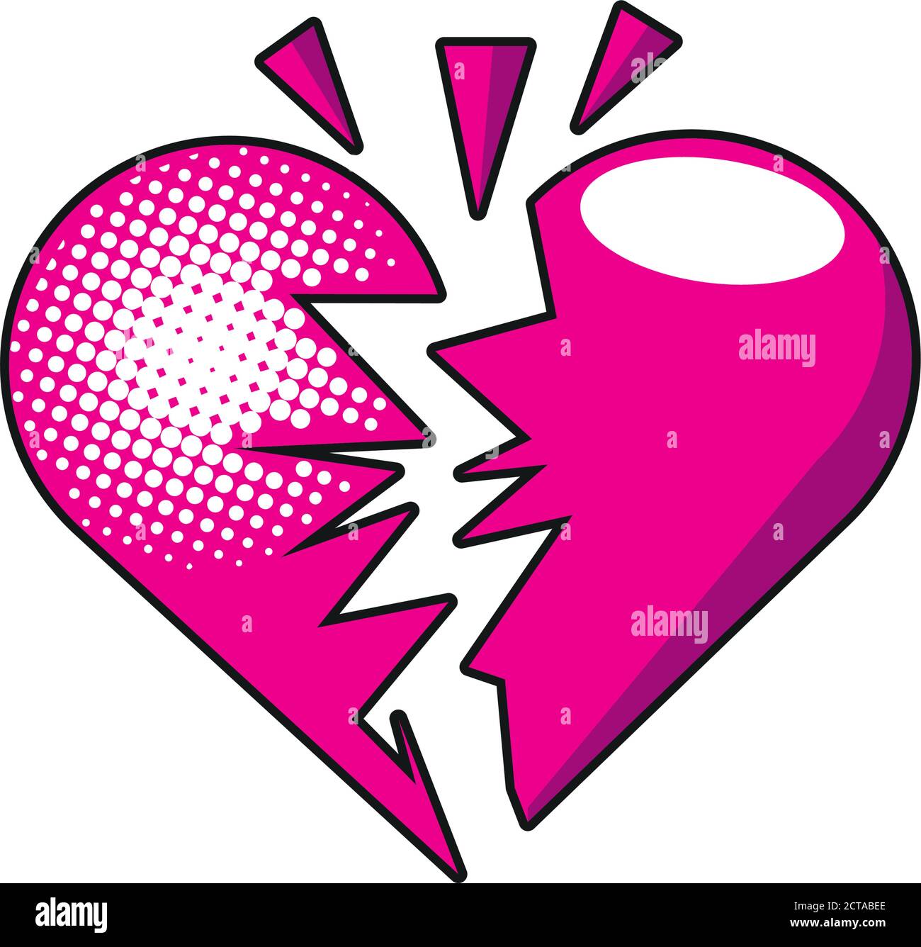 pop art broken heart detailed style icon design of retro expression ...
