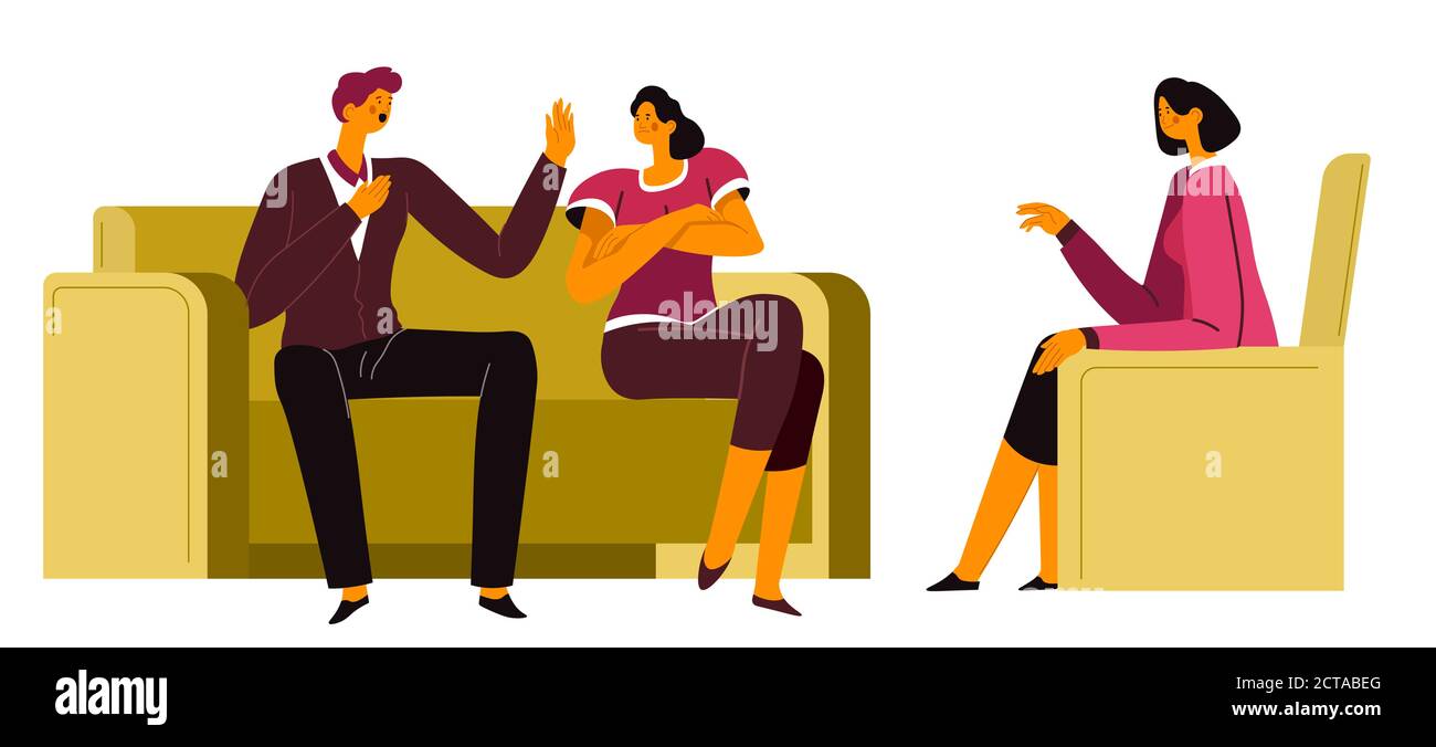 Family therapy of couple, man and woman on counseling Stock Vector