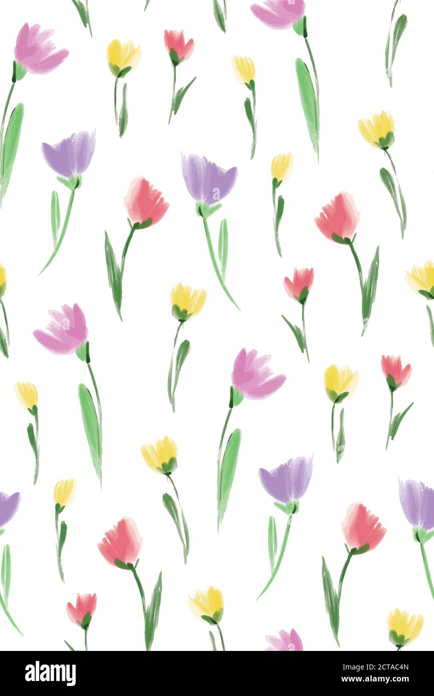 Floral seamless background pattern. Colorful spring flowers hand drawn ...