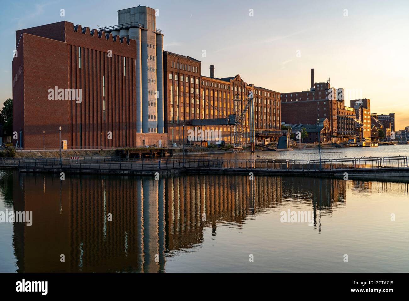 The Inner Harbor, a historic inland port, in Duisburg, Building Küppersmühle, MKM Museum Küppersmühle for Modern Art, and Werhahn-Mühle former Mill, G Stock Photo