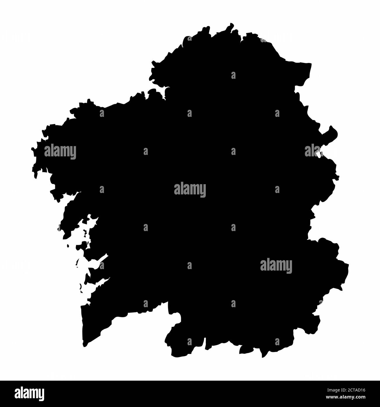 The Galicia region dark silhouette map isolated on white background, Spain Stock Vector