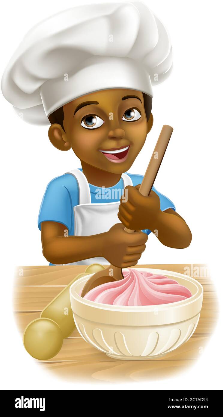 Black Boy Cartoon Child Chef Cook Baker Kid Stock Vector