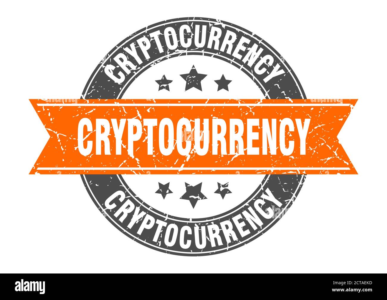 cryptocurrency round stamp with ribbon. sign. label Stock Vector