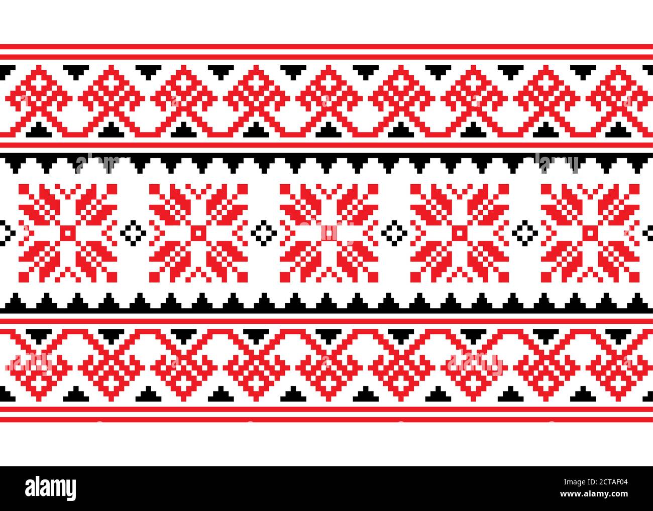 Ukrainian, Belarusian cross-stitch vector seamless pattern, long retro ornament inpired by folk art - Vyshyvanka Stock Vector