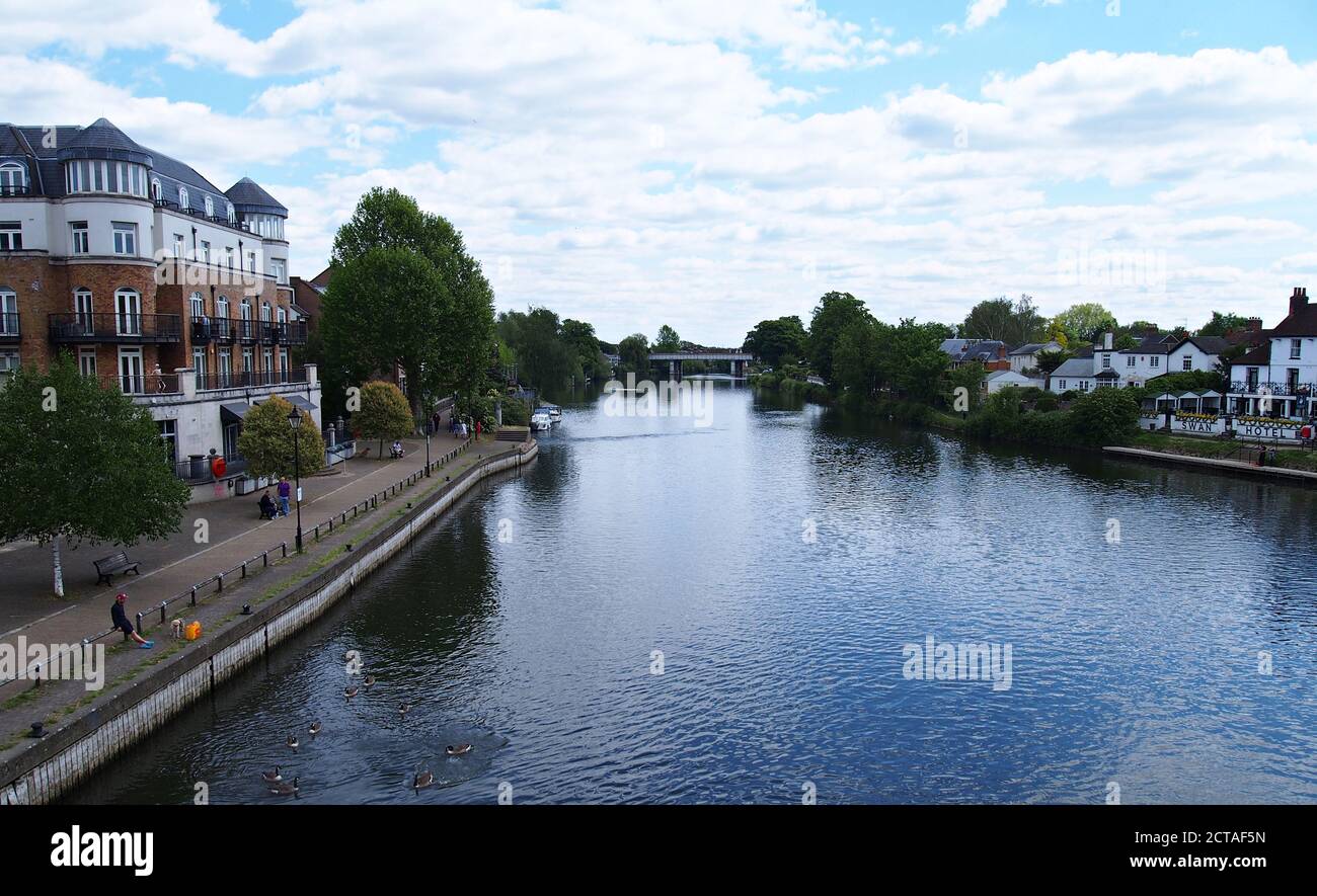The River Thames View from Staines Bridge in Staines Surrey UK Stock