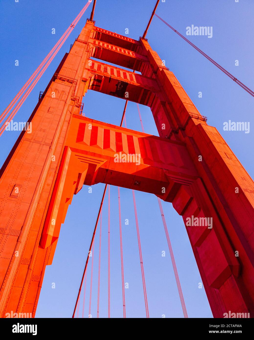 Vertical low angle shot of Golden Gate Bridge located in San Franciso ...
