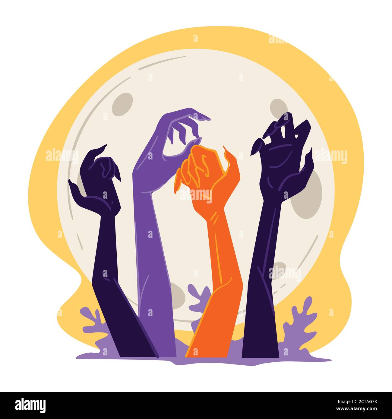 Zombie apocalypse, undead things raising from graves Stock Vector