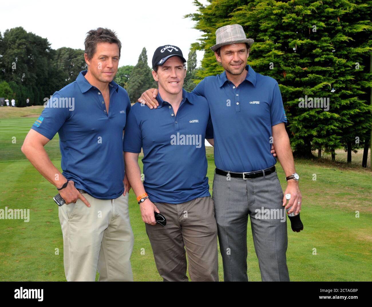 CHISWICK,LONDON,UK: JULY 16th 2010.  English actor,Hugh Grant (L) Welsh actor, Rob Brydon (C) and Scottish actor, Dougray Scott, (R) participates in t Stock Photo