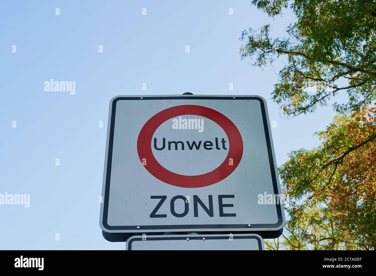 sign with the German words -Umwelt Zone- which is in English - environmental zone - Stock Photo