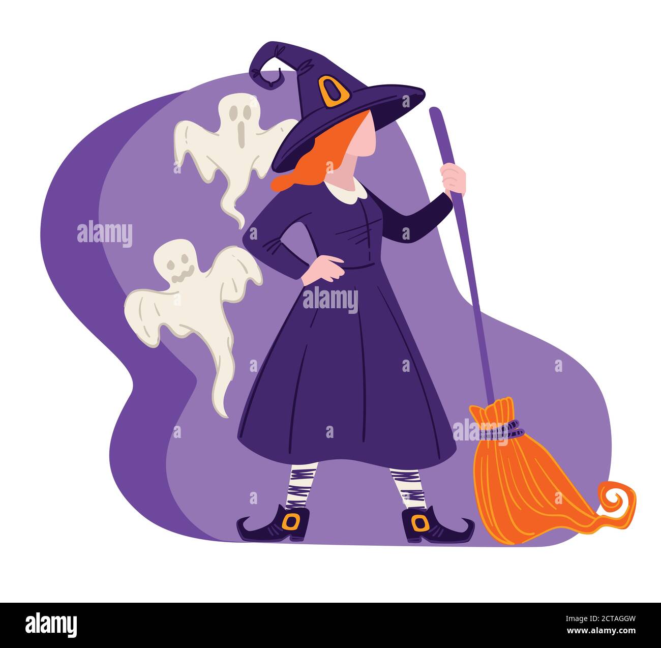 Halloween costume of witch and ghosts, holiday celebration Stock Vector