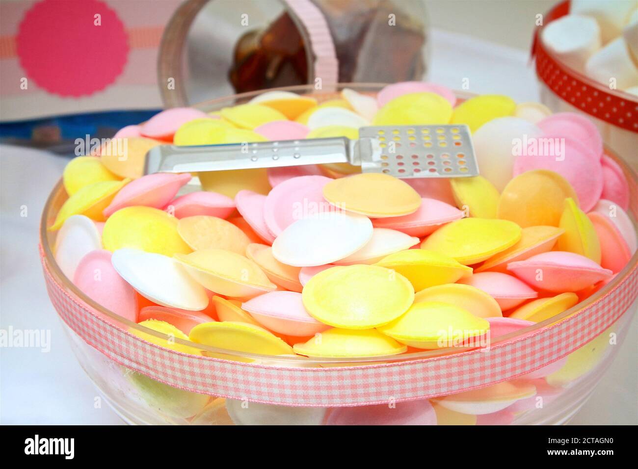 bowl of flying saucer sweets Stock Photo Alamy