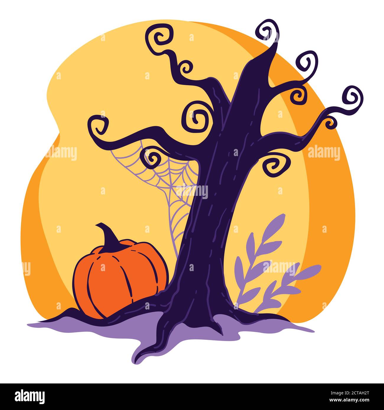 Halloween holidays celebration, scary landscape with dry tree Stock