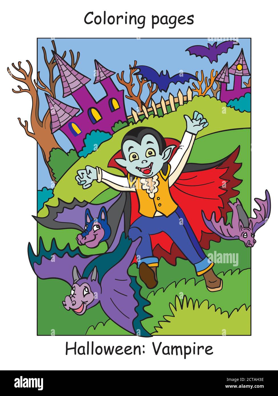 Colorful Halloween cute little vampire running with bats Stock Vector Image  & Art - Alamy